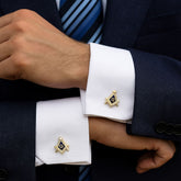 Abotoaduras Luks Maçônicas Quadradas em Metal Dourado - Símbolo Esquadro e Compasso Azul para Cerimônias e Eventos Formais