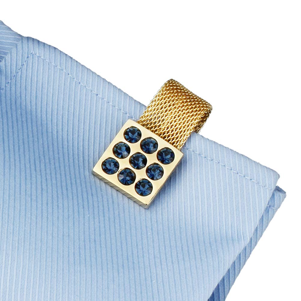Abotoadura com cristal azul escuro no punho de camisa