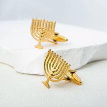 Abotoaduras Luks Menorá Judaica em Aço Inoxidável - Acessório Religioso para Camisa, Terno, Casamento e Cerimônias
